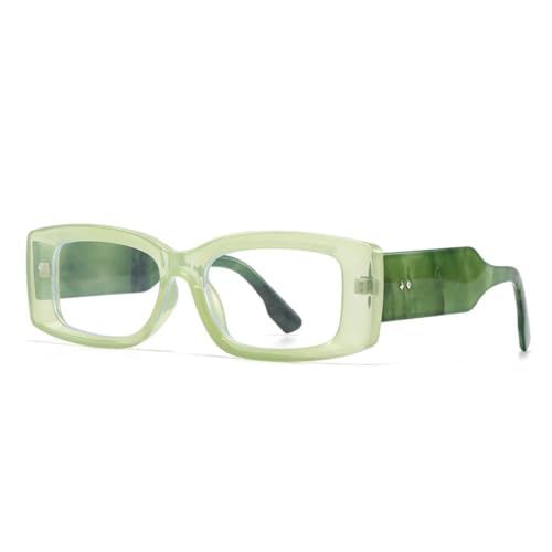 QGGNMGT Modische rechteckige Damen-Sonnenbrille, luxuriös, Retro, Bonbonfarbe, klarer Farbverlauf, Herren, breite Beine, Nieten (grün klar) von QGGNMGT