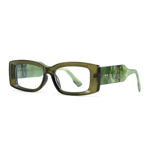 QGGNMGT Modische rechteckige Damen-Sonnenbrille im Retro-Stil, Bonbonfarben, klarer Farbverlauf, Herren, breite Beine, Nieten (dunkelgrün, klar) von QGGNMGT