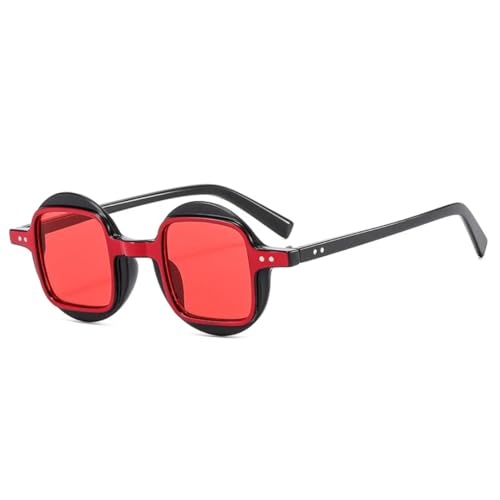 QGGNMGT Modische runde Damen-Sonnenbrille, Retro-Punk, klare Farbverlaufsgläser, UV400, für Herren, Nieten, zweifarbig (schwarz, rot, rot) von QGGNMGT