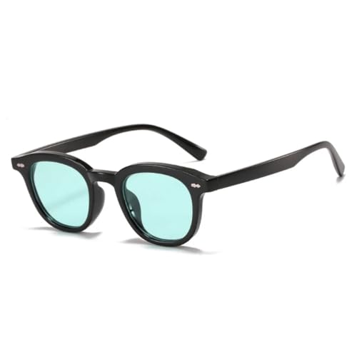 QGGNMGT Modische runde Sonnenbrille für Damen, Vintage, Nieten, Brillen, UV400, für Herren (schwarz-grün) von QGGNMGT