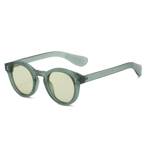 QGGNMGT Modische runde Sonnenbrille in Gelee-Farbe für Damen, UV400, Retro-Punk-Nieten, mattiert (grün-grün) von QGGNMGT