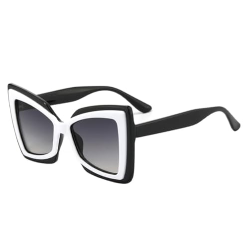 QGGNMGT Modische übergroße Cat-Eye-Sonnenbrille mit zweifarbigen Gläsern für Damen, Retro, Farbverlauf, UV400, für Herren, im Trend (Schwarz, Weiß, Grau) von QGGNMGT