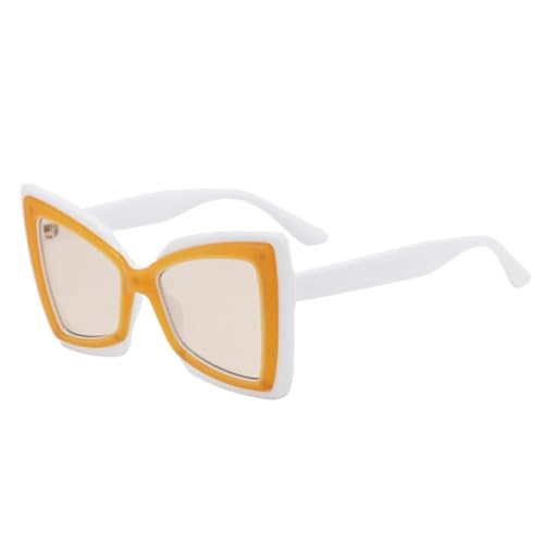 QGGNMGT Modische übergroße Cat-Eye-Sonnenbrille mit zweifarbigen Gläsern für Damen, Retro, Farbverlauf, UV400, für Herren im Trend (weißer Champagner) von QGGNMGT