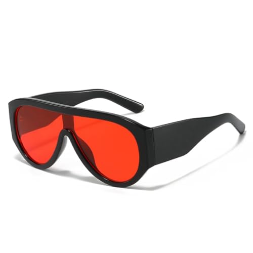 QGGNMGT Modische übergroße Damen-Sonnenbrille, Retro, einteilig, Rot/Grün, UV400, Herren, Farbverlauf (Schwarz/Rot) von QGGNMGT
