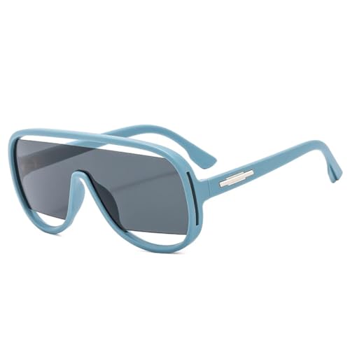 QGGNMGT Modische übergroße Herren-Sonnenbrille, einzigartig, hohl, Retro, einteilig, Farbverlauf, verspiegelt, UV400, Damen (blaugrau) von QGGNMGT