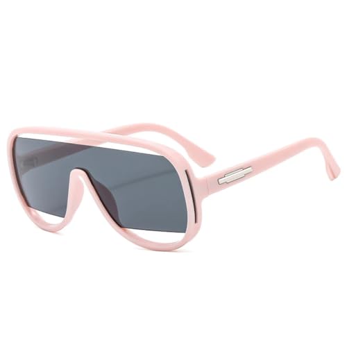 QGGNMGT Modische übergroße Herren-Sonnenbrille, einzigartig, hohl, Retro, einteilig, Farbverlauf, verspiegelte Sonnenbrille, UV400, Damen (Rosa, Grau) von QGGNMGT