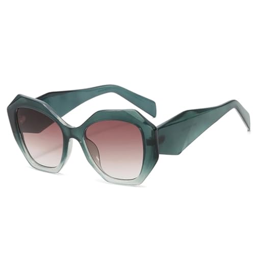 QGGNMGT Modische übergroße Polygon-Cat-Eye-Sonnenbrille für Damen, Retro, bunt, Leopardenmuster, UV400, Herren, Farbverlauf (Grün-Rot-Farbverlauf) von QGGNMGT