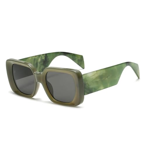 QGGNMGT Modische übergroße Sonnenbrille für Damen, Gelee-Farbe, Retro-Muster, breite Beine, Herren, Farbverlauf, UV400 (Olivgrün-Grau) von QGGNMGT