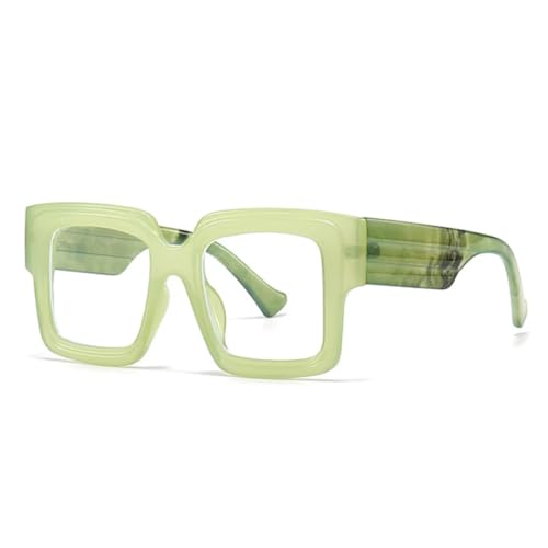 QGGNMGT Modische übergroße Sonnenbrille in Bonbonfarben für Damen, Retro, klar, hellgrau, Brillen für Herren, grün, rosa, breite Beine (grün, klar) von QGGNMGT