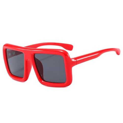 QGGNMGT Modische übergroße Sonnenbrille in Bonbonfarben für Damen, UV400, Retro-Trend, Punk-Stil für Herren (rot/grau) von QGGNMGT