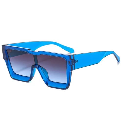 QGGNMGT Modische übergroße einteilige Damen-Sonnenbrille, Retro-Stil, für Herren, Outdoor-Sport, UV400, orange-grüne Brille (blau-grauer Farbverlauf) von QGGNMGT