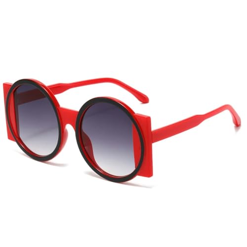 QGGNMGT Modische übergroße runde Sonnenbrille für Damen, kontrastierende Farbtöne, UV400, Retro, einzigartig, für Herren, trendiger Farbverlauf (rot, schwarz, grau) von QGGNMGT