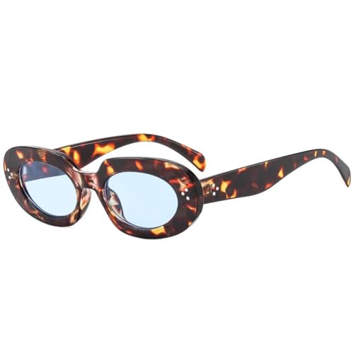 QGGNMGT Ovale Damenmode Sonnenbrillen Shades UV400 Retro Punk Nieten Herren (Leopardenblau) von QGGNMGT