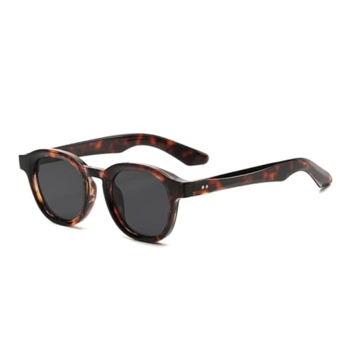 QGGNMGT Ovale Sonnenbrille Damen Retro Nieten Klare Farbverlaufsbrille UV400 Herren Trendy (Leopardengrau) von QGGNMGT