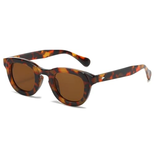QGGNMGT Ovale Sonnenbrille für Damen, Bonbonfarben, Verlaufsgläser, Brillen für Herren, trendige dunkelgrüne Nieten, UV400 (Leopardentee) von QGGNMGT