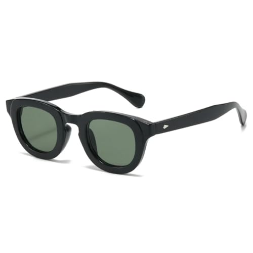 QGGNMGT Ovale Sonnenbrille für Damen, Bonbonfarben, Verlaufsgläser, Brillen für Herren, trendige dunkelgrüne Nieten, UV400 (Schwarz/Dunkelgrün) von QGGNMGT