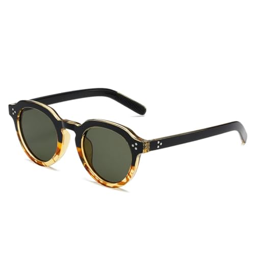 QGGNMGT Ovale Sonnenbrille für Damen, modisch, transparent, Bonbonfarben, UV400, Retro-Nieten, Herren, Punk-Trend (Schwarz, Bernsteingrün) von QGGNMGT