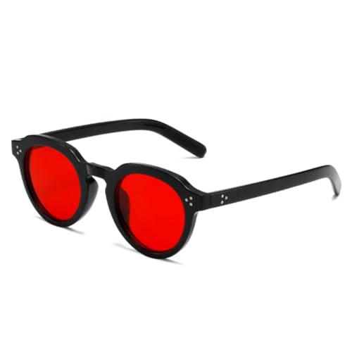 QGGNMGT Ovale Sonnenbrille für Damen, modisch, transparent, Bonbonfarben, UV400, Retro-Nieten, Herren, Punk-Trend (schwarz-rot) von QGGNMGT