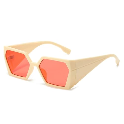 QGGNMGT Polygon Damen-Sonnenbrille mit Farbverlauf, UV400 (Beige-Rot) von QGGNMGT