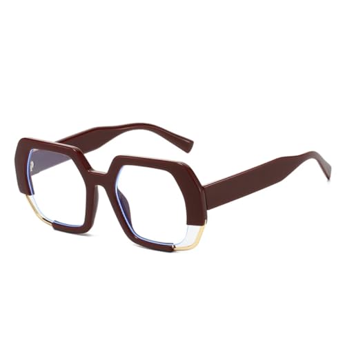 QGGNMGT Polygon Sonnenbrille Damen Fashion Gradient Shades UV400 Herren Klare Gläser Rahmen (Dunkelrot Klar) von QGGNMGT