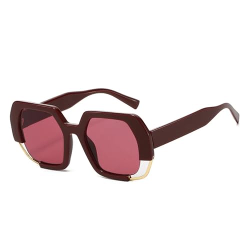 QGGNMGT Polygon Sonnenbrille Damen Fashion Gradient Shades UV400 Herren Klare Linse Rahmen (Dunkelrot Rot) von QGGNMGT