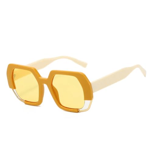 QGGNMGT Polygon Sonnenbrille Damen Fashion Gradient Shades UV400 Herren Klare Linse Rahmen (Orange Beige Gelb) von QGGNMGT