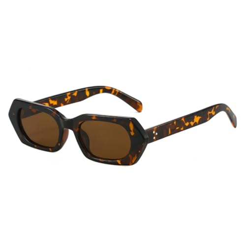QGGNMGT Polygon Sonnenbrille Damen Mode Nieten Dekorative Shades Uv400 Herren Dunkelgrün (Leopardentee) von QGGNMGT