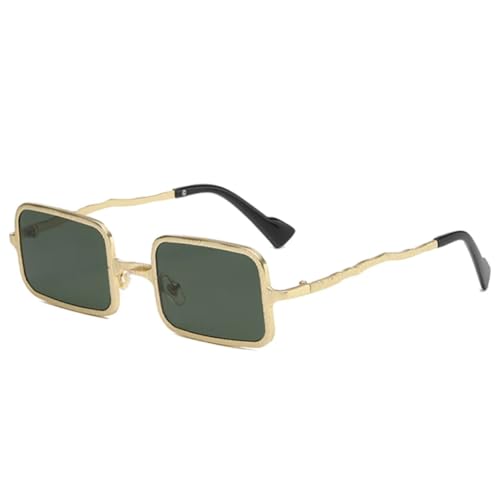 QGGNMGT Punk-Metall-Sonnenbrille für Herren, modisch, klarer Spiegel, UV400, für Damen, im Trend (golden, dunkelgrün) von QGGNMGT
