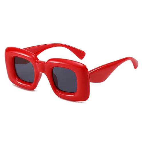 QGGNMGT Retro Candy Color Damen Luxus Sonnenbrille Mode Einzigartige breite Beine Herren Punk Trend UV400 (Rot Grau) von QGGNMGT