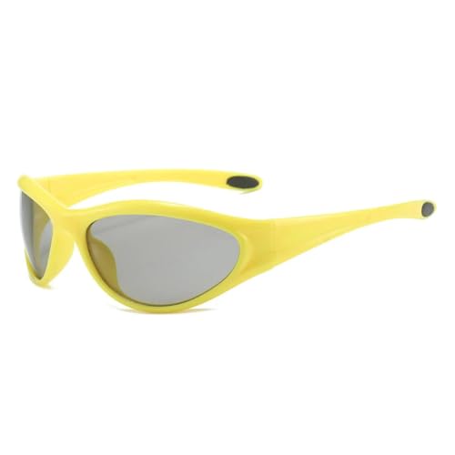QGGNMGT Retro Cat Eye Damen Sonnenbrille Mode Bunte Farbverlauf Spiegelbrille UV400 Herren Outdoor Sport Punk (Gelb Hellgrau) von QGGNMGT