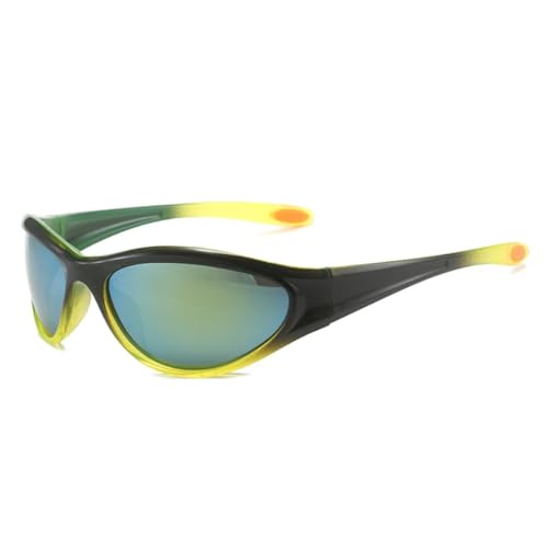 QGGNMGT Retro Cat Eye Damen Sonnenbrille Mode Bunte Farbverlauf Spiegelbrille UV400 Herren Outdoor Sport Punk (Schwarz Gelb Gold) von QGGNMGT
