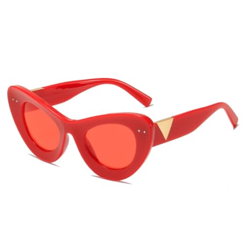 QGGNMGT Retro Cat Eye Damen Sonnenbrille Mode Nieten Dekoration Klare Linse Brillen Herren Trend UV400 (Rot Rot) von QGGNMGT