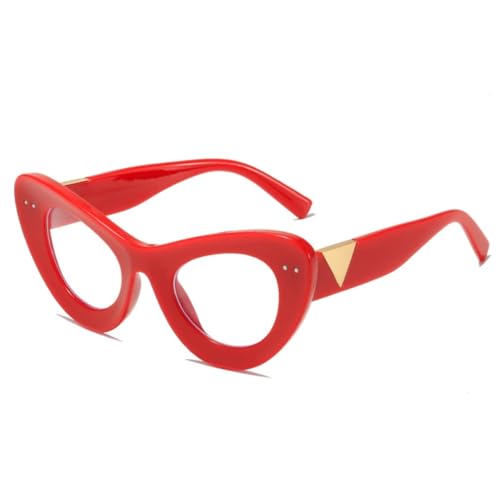 QGGNMGT Retro Cat Eye Damen Sonnenbrille Mode Nieten Dekoration Klare Linse Brillen Herren Trend UV400 (Rot klar) von QGGNMGT