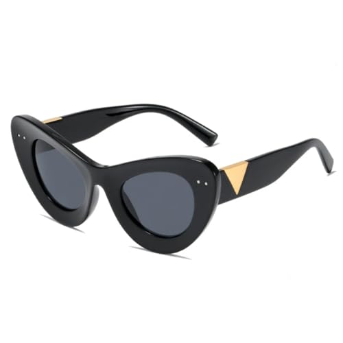 QGGNMGT Retro Cat Eye Damen Sonnenbrille Mode Nieten Dekoration Klare Linse Brillen Herren Trend UV400 (Schwarz Grau) von QGGNMGT