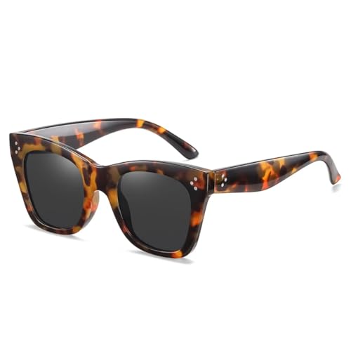 QGGNMGT Retro Cat Eye Sonnenbrille Damen Mode Nieten Dekoration Shades UV400 Herren Farbverlauf (Leopardengrau) von QGGNMGT