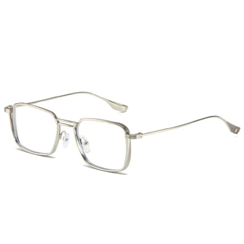 QGGNMGT Retro Damen Metallrahmen Sonnenbrille Fashion Shades UV400 Dunkelgrün Herren Punk (Silber klar) von QGGNMGT