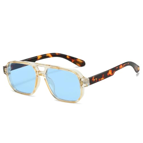 QGGNMGT Retro Doppelsteg Damen Sonnenbrille Mode Klar Ozean Farbverlauf Gläser Shades UV400 Herren Nieten Punk (Champagnerblau) von QGGNMGT