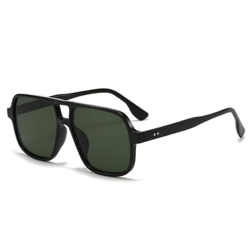 QGGNMGT Retro Doppelsteg Damen Sonnenbrille Mode Leopard Brillen Trendy Herren Nieten Candy Farbe UV400 (Schwarz Dunkelgrün) von QGGNMGT