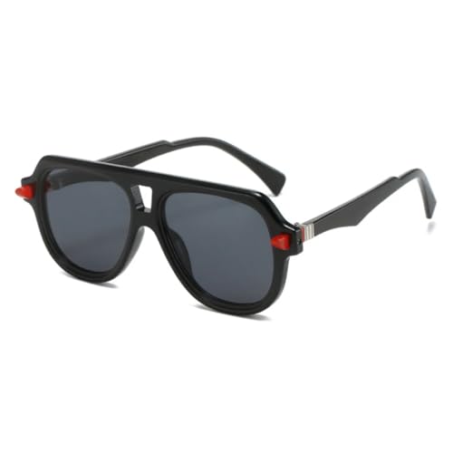 QGGNMGT Retro Doppelsteg Herren Sonnenbrillen Shades UV400 Mode Gradient Eyewear Trendy Damen Nieten Orange (Schwarz Rot Grau) von QGGNMGT