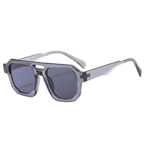 QGGNMGT Retro Doppelsteg Polygon Sonnenbrille Damen Klare Ozeanlinsen Shades UV400 Herren Punk Olivgrün (Grau) von QGGNMGT