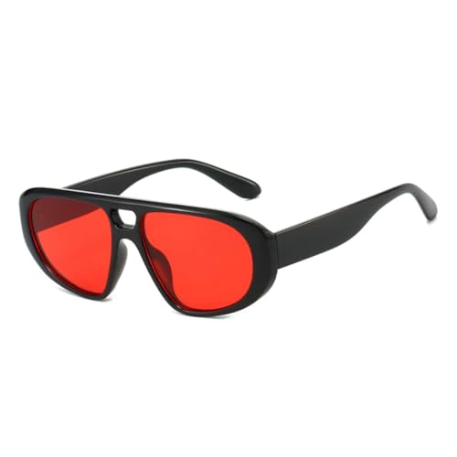 QGGNMGT Retro Doppelsteg Sonnenbrille Damen Shades UV400 Mode Rot Blau Herren Trendy Punk (Schwarz Rot) von QGGNMGT
