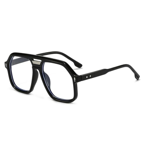 QGGNMGT Retro Doppelstege Damen Candy Color Sonnenbrillen Shades UV400 Mode Trend Nieten Herren (Schwarz klar) von QGGNMGT