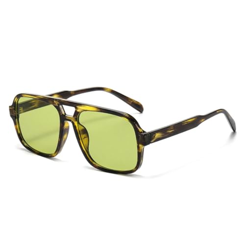 QGGNMGT Retro Doppelstege Damen Luxus Sonnenbrille Mode Gelb Grün Shades UV400 Herren Farbverlauf (Grün Leopard Grün) von QGGNMGT