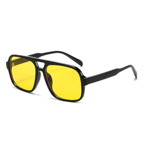 QGGNMGT Retro Doppelstege Damen Luxus Sonnenbrille Mode Gelb Grün Shades UV400 Herren Farbverlauf (Schwarz Gelb) von QGGNMGT