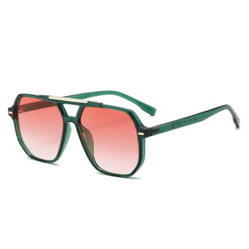 QGGNMGT Retro Doppelstege Damen Sonnenbrille Fashion Gradient Shades Uv400 Herren Nieten (Grün Rot Farbverlauf) von QGGNMGT