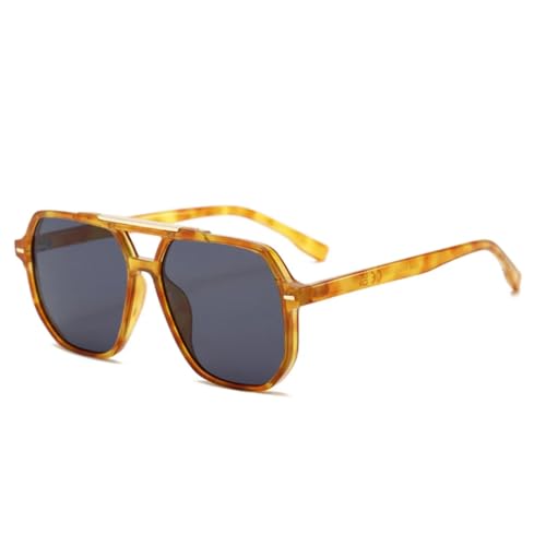 QGGNMGT Retro Doppelstege Damen Sonnenbrille Mode Farbverlauf Sonnenbrille UV400 Herren Nieten (Bernsteingrau) von QGGNMGT