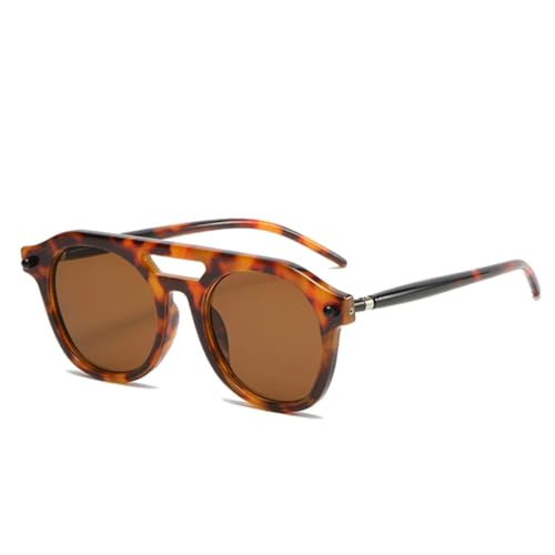 QGGNMGT Retro Doppelstege Herren Nieten Sonnenbrille Mode Klare Farbverlaufstöne UV400 Damen Punk (Leopardentee) von QGGNMGT