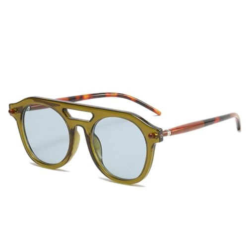 QGGNMGT Retro Doppelstege Herren Nieten Sonnenbrille Mode Klare Farbverlaufstöne UV400 Damen Punk (Olivgrün Blau) von QGGNMGT