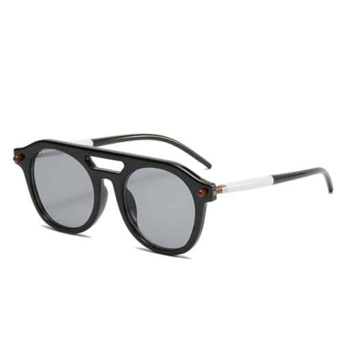 QGGNMGT Retro Doppelstege Herren Nieten Sonnenbrille Mode Klare Farbverlaufstöne UV400 Damen Punk (Schwarz Hellgrau) von QGGNMGT