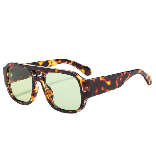 QGGNMGT Retro Doppelstege Herren Sonnenbrille Mode Grün Orange Shades UV400 Damen Punk Farbverlauf (Leopardengrün) von QGGNMGT